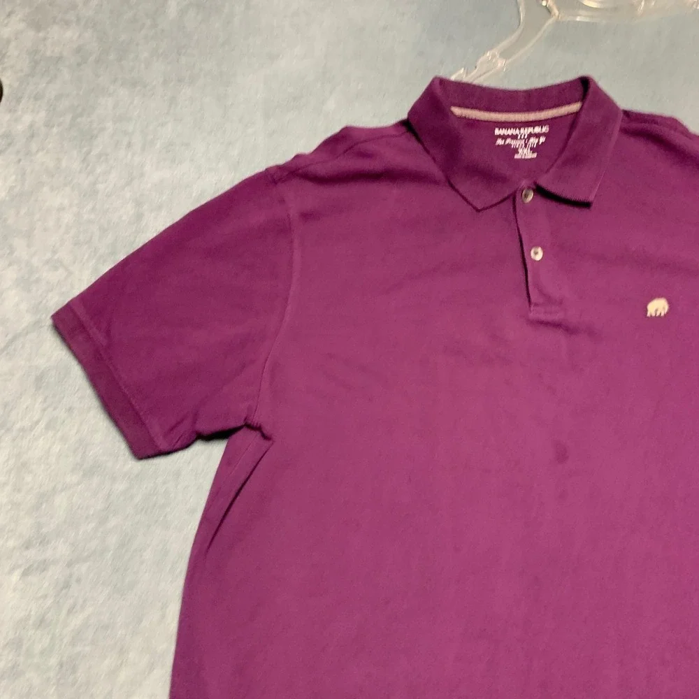 Banana Republic Polo Shirt Mens 2XL Purple Performance Slim Fit Side Slit Logo